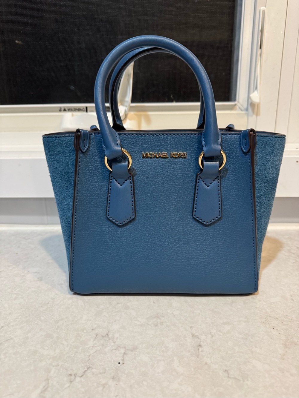 Michael Kors Blue Structured Leather and Suede Satchel